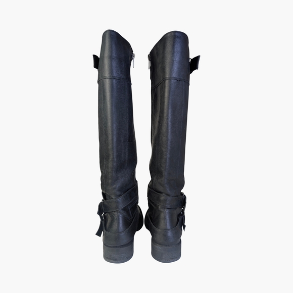 Enzo Angiolini Black Leather Tall Moto Boots With Buckle, Size 7 - Picture 3 of 11